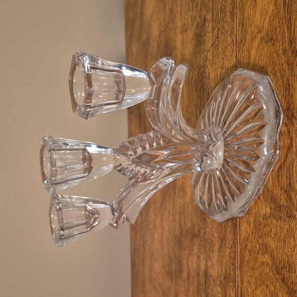 VINTAGE Clear Glass 3 Branch Taper Candle Holder Candelabrum - Picture 7 of 16